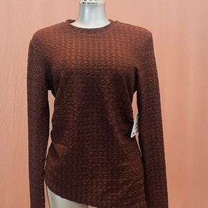 Textured Long Sleeve Knit Top - Brown